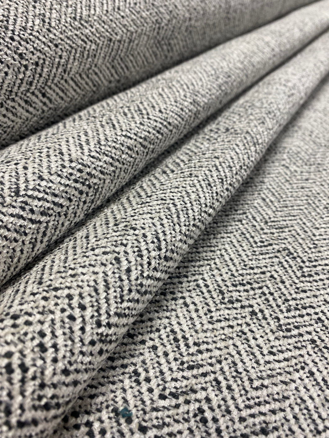 Designer Charcoal Grey MCM Mid Century Modern Herringbone Chenille Upholstery Fabric STA 3289