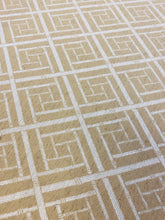 Load image into Gallery viewer, Designer Camel Beige Fret Geometric Trellis Water &amp; Stain Resistant Upholstery Drapery Fabric WHS 3626