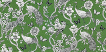 Load image into Gallery viewer, Green White Black Peacock Cheetah Floral Bird Linen Blend Upholstery Drapery Fabric FB