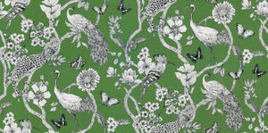 Green White Black Peacock Cheetah Floral Bird Linen Blend Upholstery Drapery Fabric FB