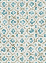 Load image into Gallery viewer, Cotton Off White Teal Blue Taupe Geometric Batik Upholstery Drapery Fabric FB