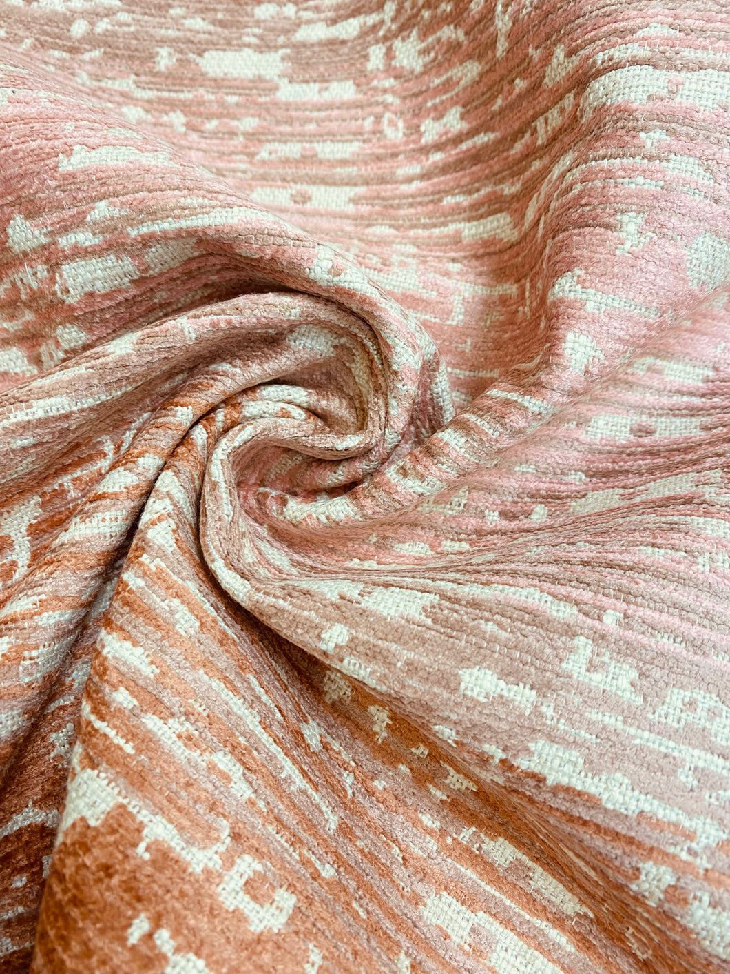 1.75 Yard Designer Coral Beige Peach Abstract Ombre Chenille Water & Stain Resistant Upholstery Fabric WHS 3835