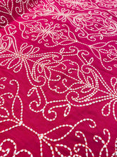 Load image into Gallery viewer, Designer Hot Pink White Embroidered Floral Linen Drapery Fabric STA 3149