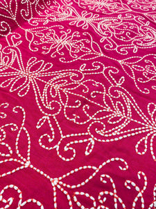 Designer Hot Pink White Embroidered Floral Linen Drapery Fabric STA 3149