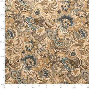 Beige Mustard Olive Green Teal Paisley Upholstery Fabric CF