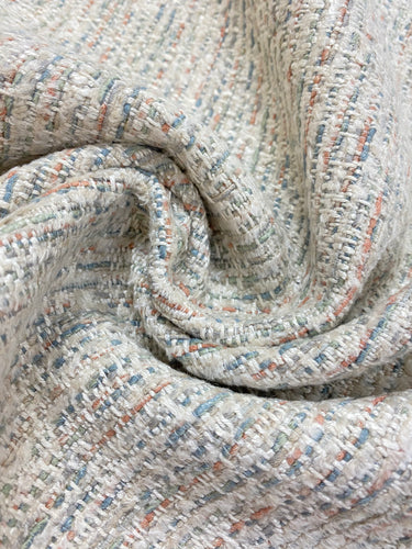 Designer Heavy Duty Water & Stain Resistant Cream Coral Blue Linen Blend Tweed Upholstery Fabric WHS 4231