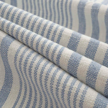 Load image into Gallery viewer, Linen Cotton Aqua Blue Cream Nautical Stripe Upholstery Fabric FB