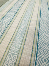 Load image into Gallery viewer, Fabricut 04759 Pool Seafoam Green Teal Stripe Water &amp; Stain Resistant Indoor Outdoor Upholstery Fabric WHS 3321