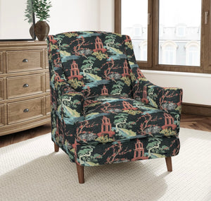 Stain Resistant Black Red Teal Green Chinoiserie Asian Upholstery Drapery Fabric CF