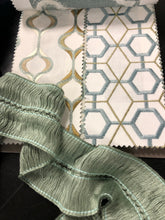 Load image into Gallery viewer, Polk Embroidered Aqua Sage Green White Drapery Upholstery Fabric / Summer