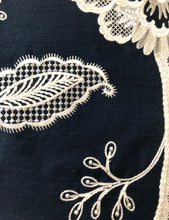 Load image into Gallery viewer, Hampton Court Embroidered Black and White Jacobean Floral Linen Blend Fabric / Onyx