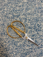 Load image into Gallery viewer, Designer Navy Blue Beige Herringbone Tweed MCM Mid Century Modern Upholstery Fabric WHS 3832