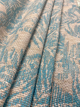 Load image into Gallery viewer, Designer Woven Turquoise Taupe Grey Botanical Tropical Upholstery Fabric WHS 3059