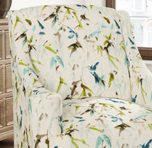 Load image into Gallery viewer, Stain Resistant Cream Blue Green Turquoise Floral Bird Upholstery Drapery Fabric CF