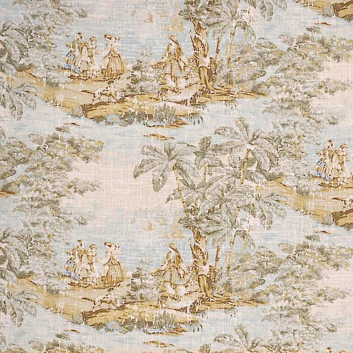 Linen Viscose Seafoam Blue Green Beige French Country Toile Upholstery Drapery Fabric MGF
