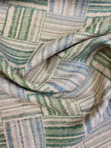 1.25 Yard Michael Smith Asera Green Blue Beige Wool Check Linen Geometric Water Resistant Upholstery Fabric WHS 3480