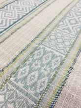 Load image into Gallery viewer, Fabricut 04759 Pool Seafoam Green Teal Stripe Water &amp; Stain Resistant Indoor Outdoor Upholstery Fabric WHS 3321