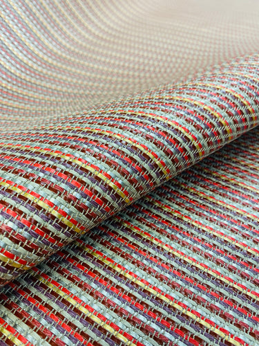 1.5 Yd Designer Red Gold Taupe Beige Plum Tweed Water & Stain Resistant Indoor Outdoor Sling Fabric WHS 3209