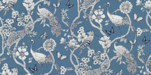 Load image into Gallery viewer, French Blue Navy Cream Floral Tropical Botanical Cheetah Bird Upholstery Drapery Fabric FB