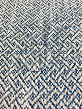 Load image into Gallery viewer, Designer Geometric Navy Blue White Water &amp; Stain Resistant Fret Upholstery Fabric WHS 4058
