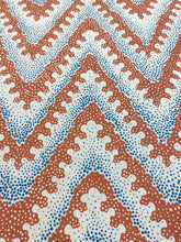 Load image into Gallery viewer, Hand Printed Designer Linen Teal Beige Copper Brown Chevron Upholstery Drapery Fabric STA 3493