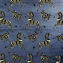 Load image into Gallery viewer, French Blue Black Cream Zebra Animal Cut Velvet Upholstery Fabric MGF