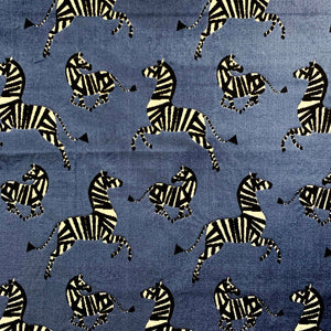 French Blue Black Cream Zebra Animal Cut Velvet Upholstery Fabric MGF