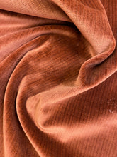Load image into Gallery viewer, Designer Copper Brown Strie Water &amp; Stain Resistant Velvet Upholstery Fabric STA 3460