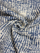 Load image into Gallery viewer, 1.5 Yard Designer Navy Blue Cream Tweed Chenille Upholstery Fabric WHS 3794