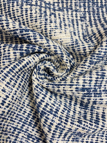 1.5 Yard Designer Navy Blue Cream Tweed Chenille Upholstery Fabric WHS 3794