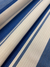 Load image into Gallery viewer, Designer Water &amp; Stain Resistant Navy Blue Beige Indoor Outdoor Stripe Nautical Upholstery Fabric WHS 3838