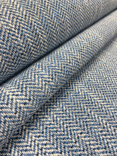 Load image into Gallery viewer, 1.5 Yard Designer Water &amp; Stain Resistant Navy Blue White Herringbone Geometric MCM Mid Century Modern Upholstery Fabric WHS 3792