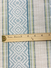 Load image into Gallery viewer, Fabricut 04759 Pool Seafoam Green Teal Stripe Water &amp; Stain Resistant Indoor Outdoor Upholstery Fabric WHS 3321