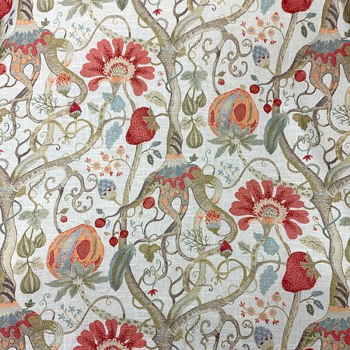 Linen Viscose Beige Orange Taupe Red Aqua Blue Floral Botanical Upholstery Drapery Fabric MGF