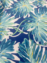 Load image into Gallery viewer, Linda Lane Water &amp; Stain Resistant Botanical Palm Leaves Cotton Teal Navy Blue Yellow Upholstery Drapery Fabric STA 3082