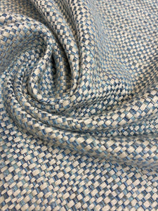 Designer Water & Stain Resistant French Blue Cream Grey Silver Metallic Tweed Upholstery Fabric WHS 3839