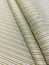 Load image into Gallery viewer, Designer Cotton Ticking Stripe Lime Green Ivory Water &amp; Stain Resistant Upholstery Drapery Fabric WHS 3947