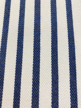 Load image into Gallery viewer, Designer Water &amp; Stain Resistant Indoor Outdoor White Navy Blue Stripe Nautical Upholstery Drapery Fabric WHS 3195