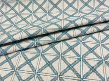 Load image into Gallery viewer, Cream Aqua Blue Embroidered Geometric Drapery Fabric