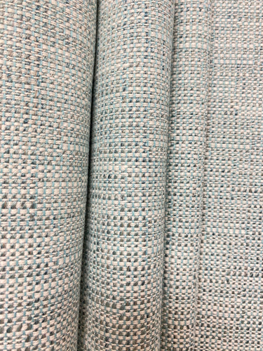 Designer Crypton Water & Stain Resistant Teal Aqua Blue Cream Tweed MCM Mid Century Modern Upholstery Fabric WHS 4198