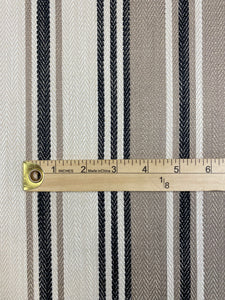 Deals Designer Ivory Black Taupe Nautical Stripe Upholstery Backed Linen Fabric WHS443