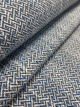 Load image into Gallery viewer, Designer Geometric Navy Blue White Water &amp; Stain Resistant Fret Upholstery Fabric WHS 4058