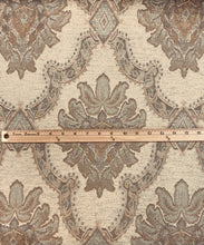 Load image into Gallery viewer, Mustard Beige Taupe Damask Chenille Water &amp; Stain Resistant Upholstery Fabric WHS 3736