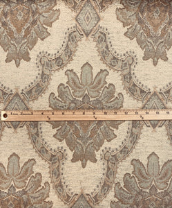 Mustard Beige Taupe Damask Chenille Water & Stain Resistant Upholstery Fabric WHS 3736