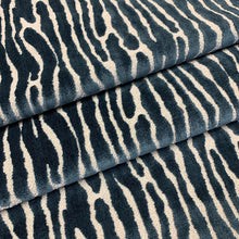 Load image into Gallery viewer, Beige Navy Blue Abstract Animal Pattern Cut Velvet Upholstery Fabric MGF