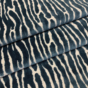 Beige Navy Blue Abstract Animal Pattern Cut Velvet Upholstery Fabric MGF