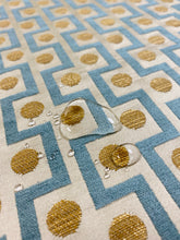 Load image into Gallery viewer, 1.6 Yard Reversible Mustard Teal Gold Geometric Velvet Water &amp; Stain Resistant Upholstery Fabric STA 3193