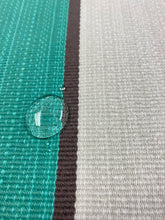 Load image into Gallery viewer, P Kaufmann Adventure Citron Yellow Cream Brown Teal Stripe Water &amp; Stain Resistant Upholstery Fabric WHS 3497