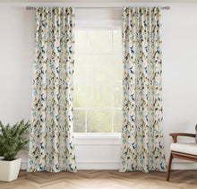 Load image into Gallery viewer, Stain Resistant Cream Blue Green Turquoise Floral Bird Upholstery Drapery Fabric CF