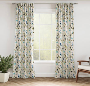 Stain Resistant Cream Blue Green Turquoise Floral Bird Upholstery Drapery Fabric CF